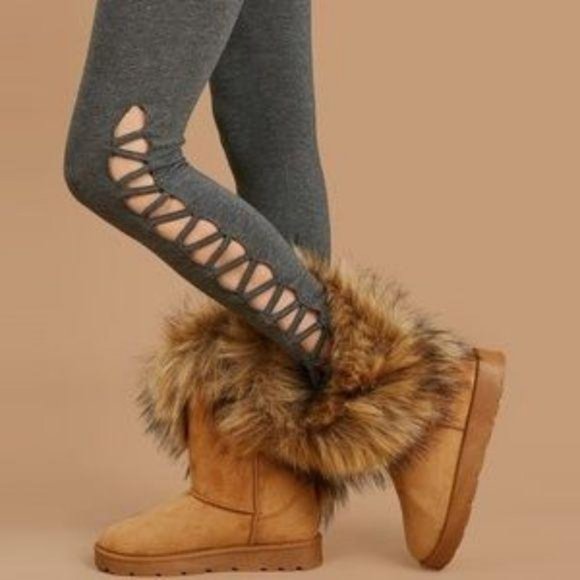RESTOCK Asymmetrical Faux Fur Pull On Boots in Tan - Picture 3 of 6